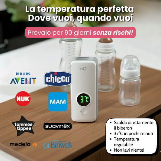 MILK&GO - Scaldabiberon Portatile per Latte Materno e in Polvere | Compatibile con Ogni Marca di Biberon | Scalda il Latte Fuori Casa Senza Sporcare