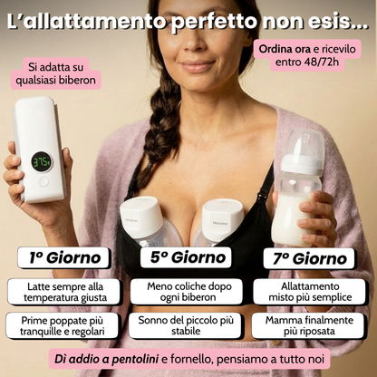 MILK&GO - Scaldabiberon Portatile per Latte Materno e in Polvere | Compatibile con Ogni Marca di Biberon | Scalda il Latte Fuori Casa Senza Sporcare