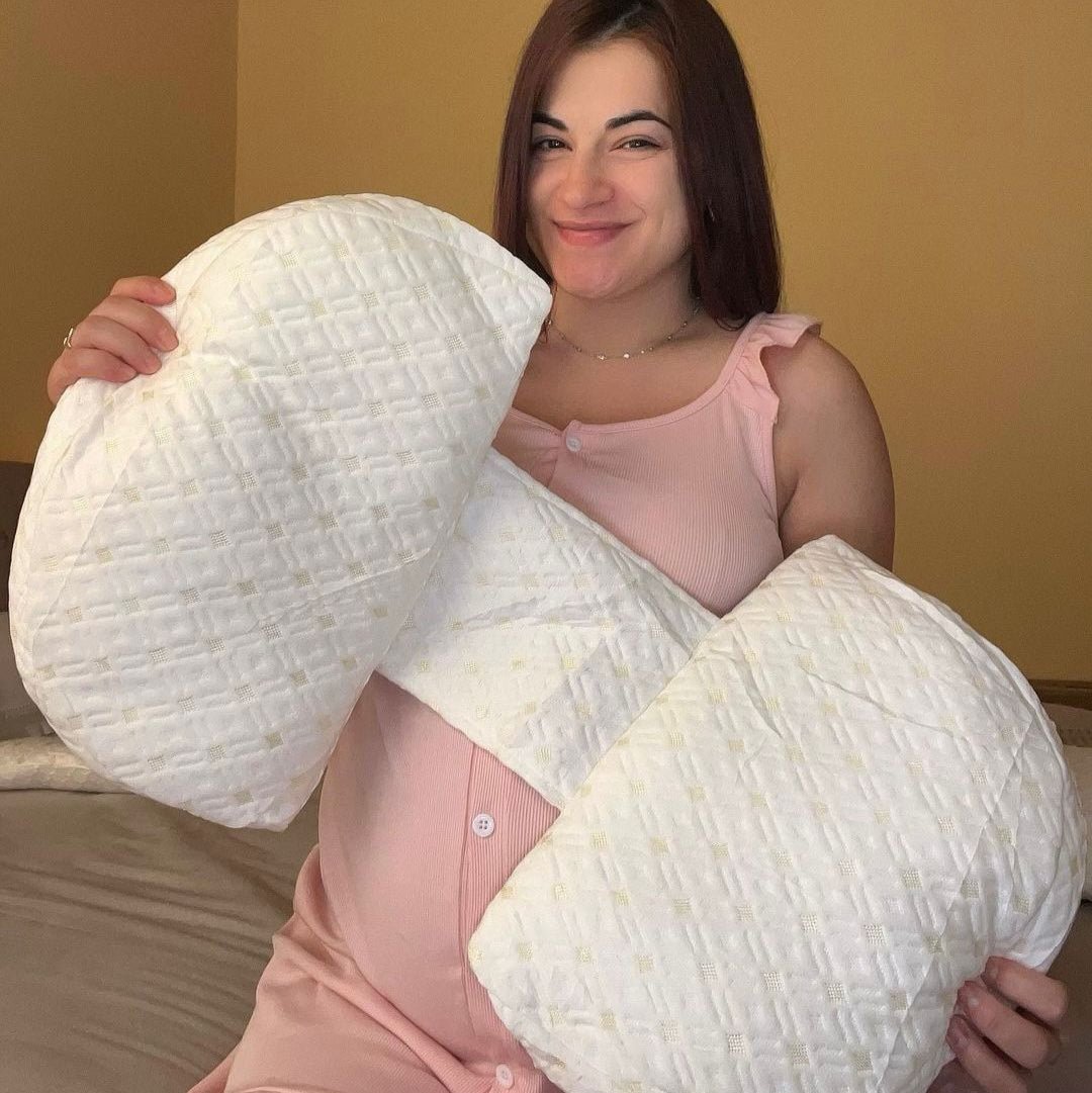 Cuscino a 3 pezzi per dormire sul fianco sinistro. Supporto ergonomico per alleviare sintomi gravidanza e sonno in sicurezza